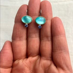 LC Turquoise Blue Glass Dangle Earrings 1990’s